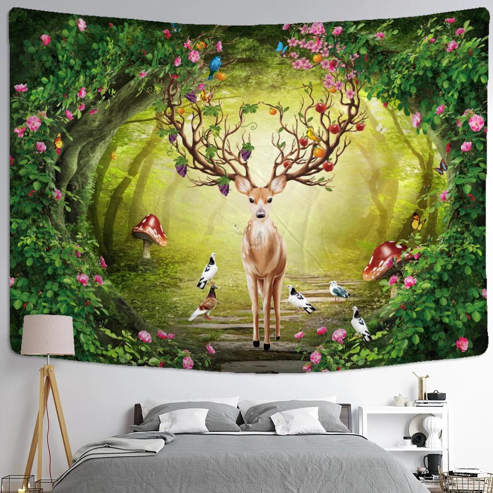 Cute Fawn Tapestry Christmas Reindeer Wall Hanging Bohemian Bedspread Blanket Dorm Home Decor mantas mandalas