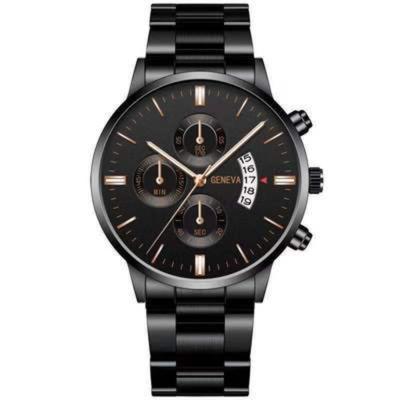 New Steel Band Watch Men's Stainless Steel Three-eye Calendar Quartz Alloy Watch Quartz Watch