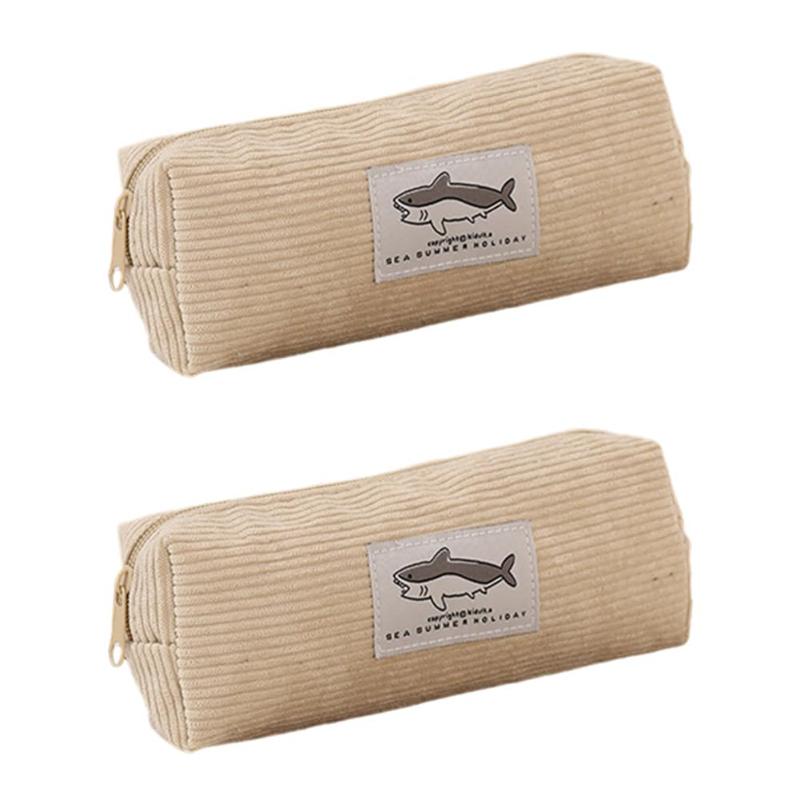 1/2pcs Cute Shark Pencil Case Unisex Korean Style Dirty Corduroy Resistant Storage Bag Girls School Student Supplies Stationery