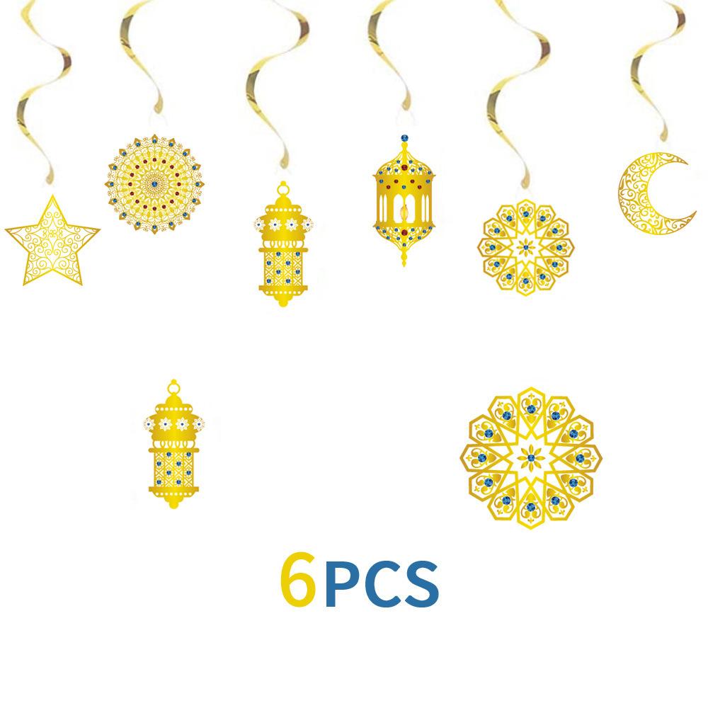 

6pcs/1set Golden Ramadan Ornaments Hanging Pendants Moon Star Oil Lamp Included Glitter Eid Ramadan Home Decoration золотой