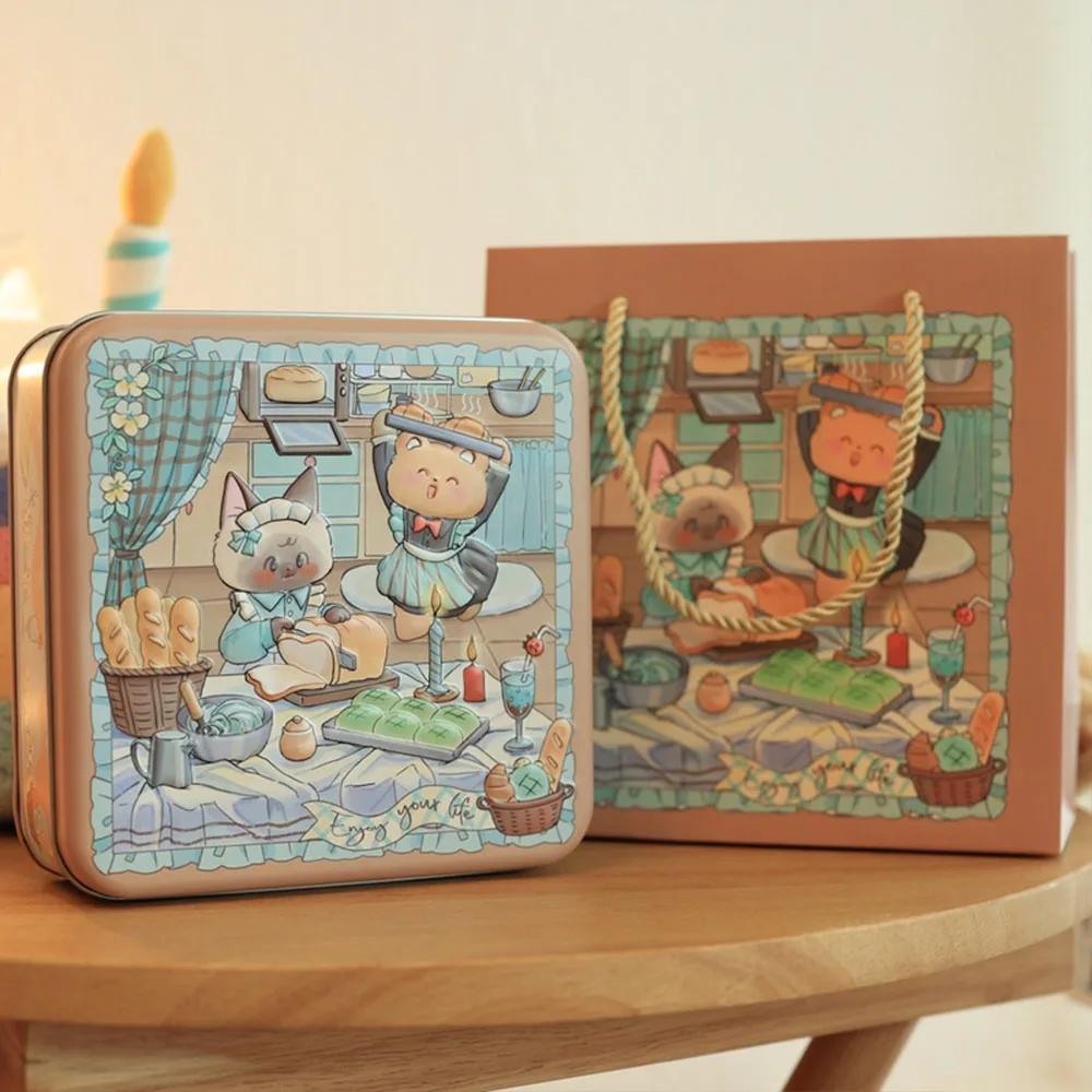 Langlebige Cartoon-Hase Eisenbox Mehrfarbige Quadratische Kuchenverpackungsbox mit Deckel 17*17*6cm Süßigkeitenbox Geldaufbewahrung