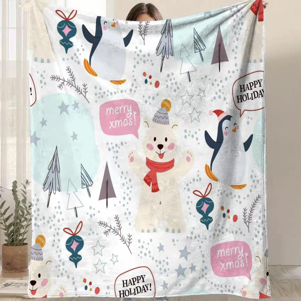 Cartoon Santa Claus Printed Blanket for Sofa Bed Travel Camping Living Room Office Conditioning Blanket for All Seasons Gifts
