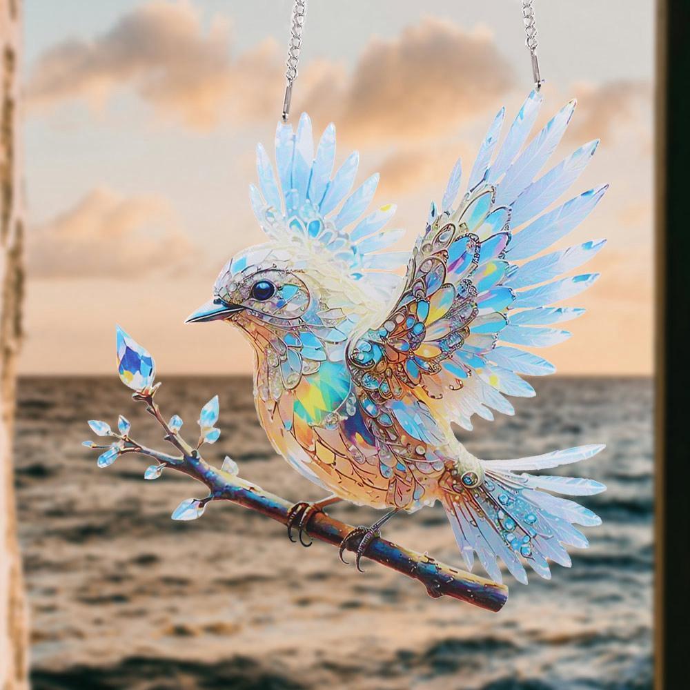 Sky Stained Bird Hangings Pendant Acrylic Bluebirds Suncatchers Gifts Window Hanging Bird  Branch