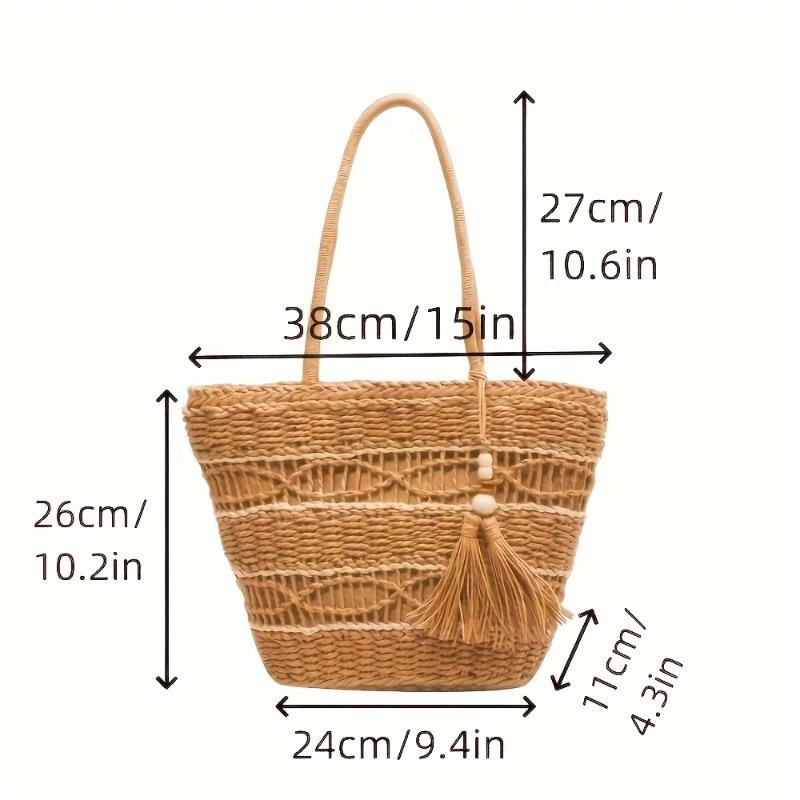 Large capacity shoulder straw woven bag women's versatile high-end hand-woven bag tote bag seaside vacation beach bag