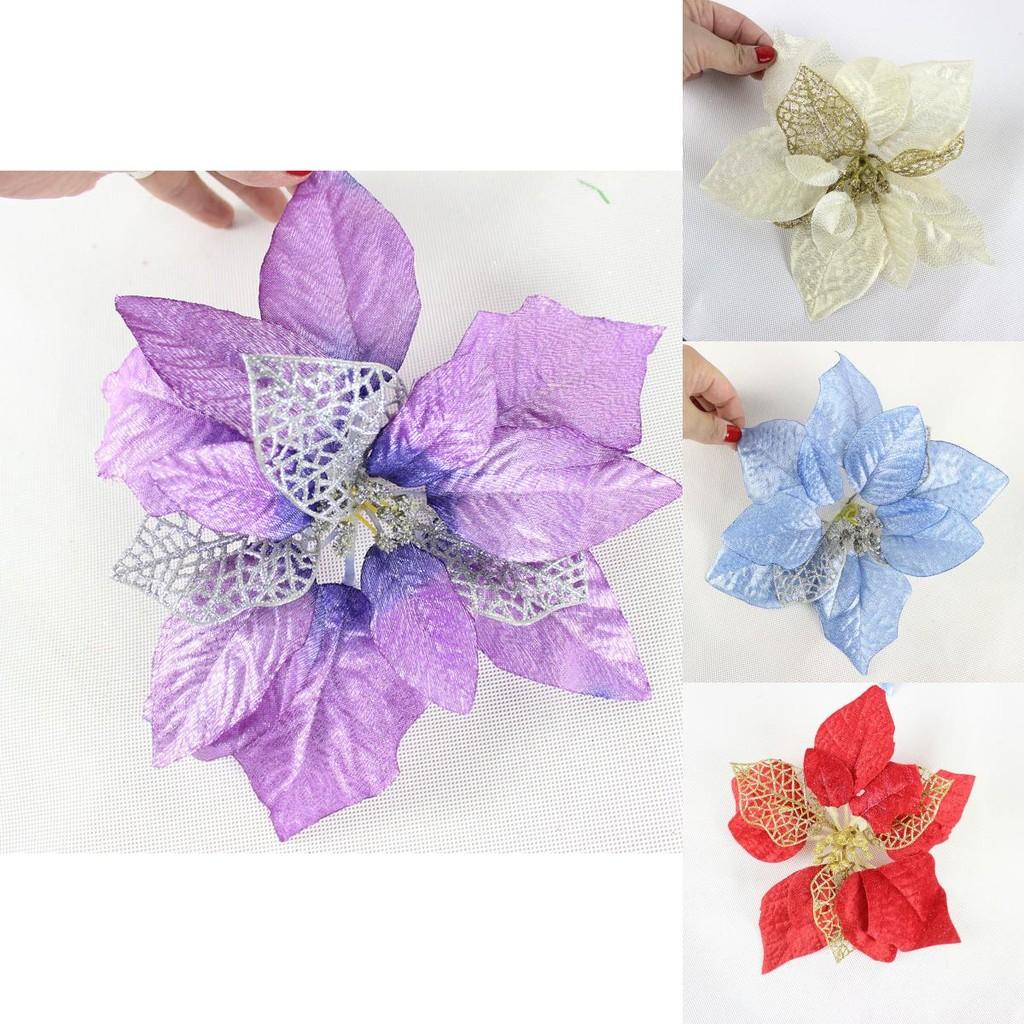 Eye-catching 20cm European Style Christmas Fabric Flowers For Seasonal Decor