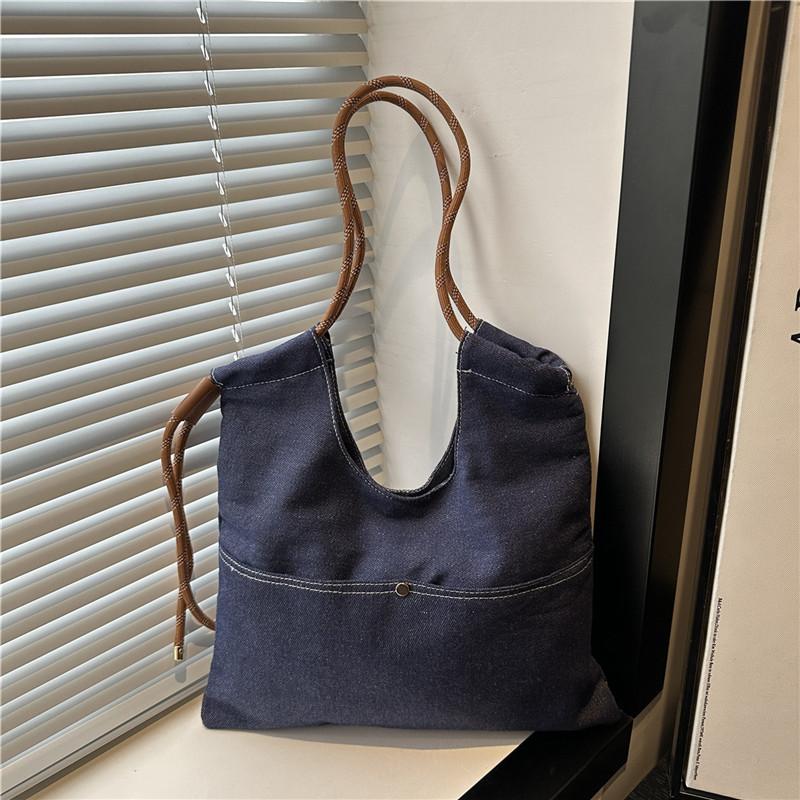 Stylish and Simple Denim Bag Commuting Out Solid Color Handbag Style Versatile Shoulder Bag Large Capacity Storage