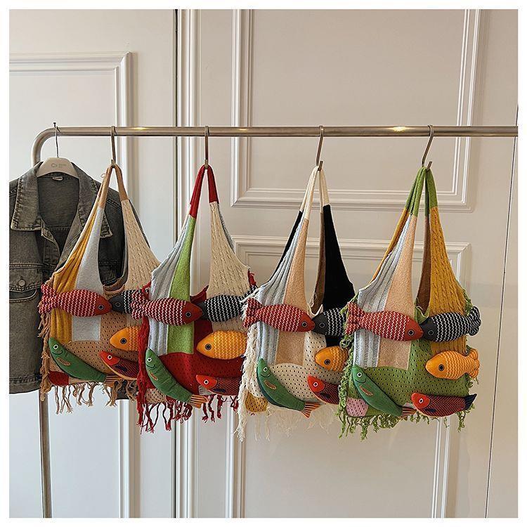 Women's Lazy Style Knitted Tote Bag - Versatile, Fashionable, Large Capacity, Single Shoulder, White