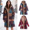 Cappotto Vintage Stile Etnico con Fodera in Sherpa da Donna Manica Lunga Stampa Floreale Giacca in Pile Autunno Inverno con Zip e Cappuccio Capo d'Abbigliamento Esterno