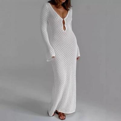 Damen Sommer Sexy Strandurlaub Langarm Hohl Lange Kleider