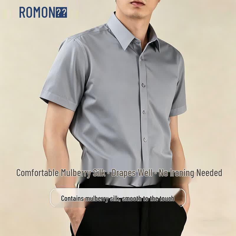 ROMON Men s Silk Blend Wrinkle-Free Short Sleeve Shirt 5XL
