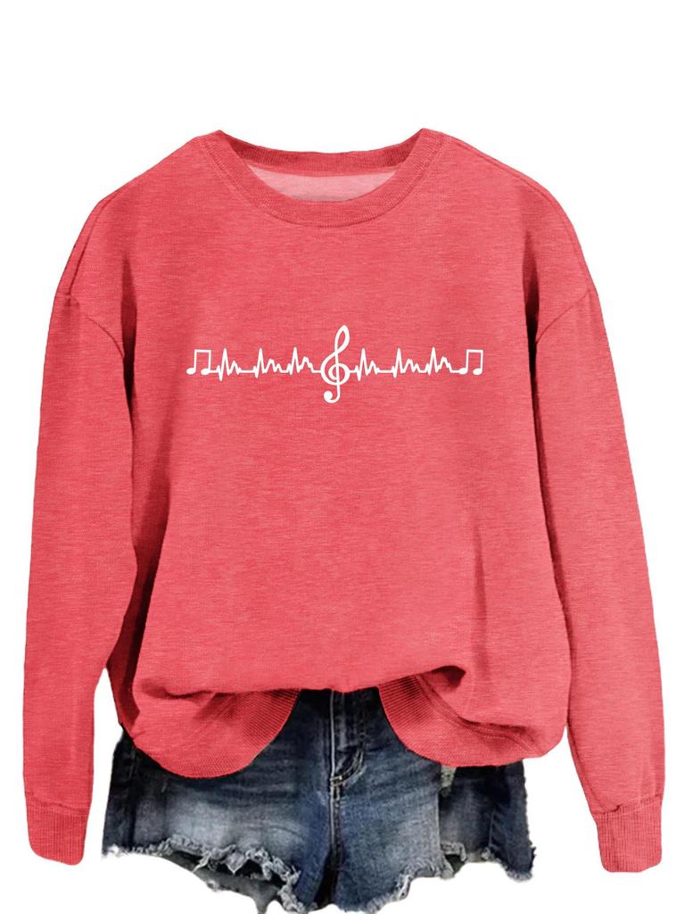 Avrupa & Amerikan Moda Sekizinci Nota Baskılı Çok Yönlü Yuvarlak Yaka Kapüşonlu Sweatshirt - Sonbahar Konforu