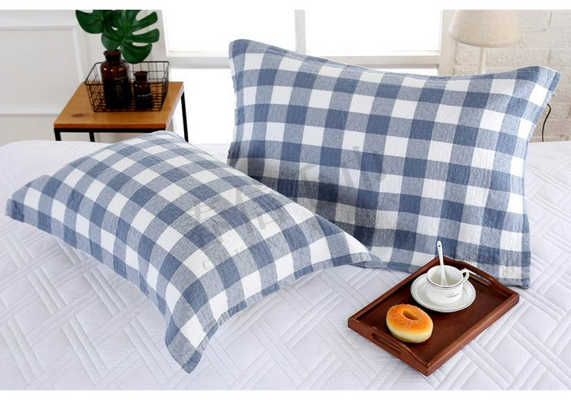 Three-Layer Washed Cotton Plaid Gauze Pillowcase - Soft, Breathable, Sweat-Absorbing Japanese Style 52x76 cm