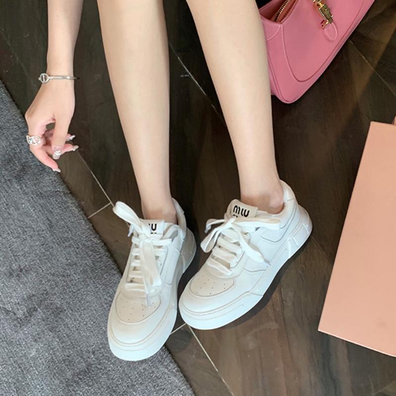 Grape Mother Studiolee New Summer Versatile Thick-soled Casual Lace-up Leather Shallow Mouth Dirty Little White Shoes Women