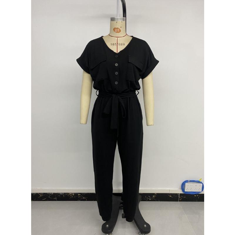Women's Casual Jumpsuits Tied Short-sleeved Black Ties