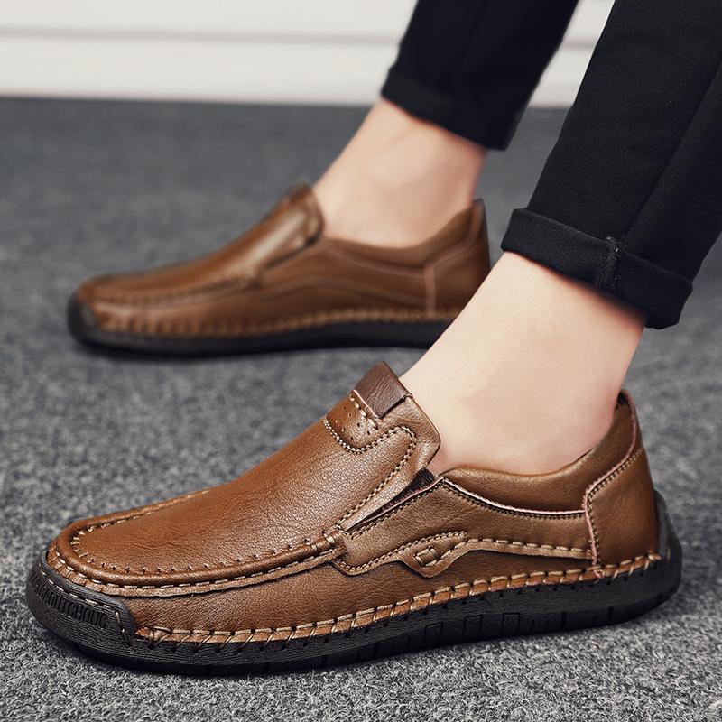 Genuine Leather Man Casual Shoes Handmade Split Leather Loafers Comfortable Mens Slip On Flats Moccasins Outdoor Male Hiking