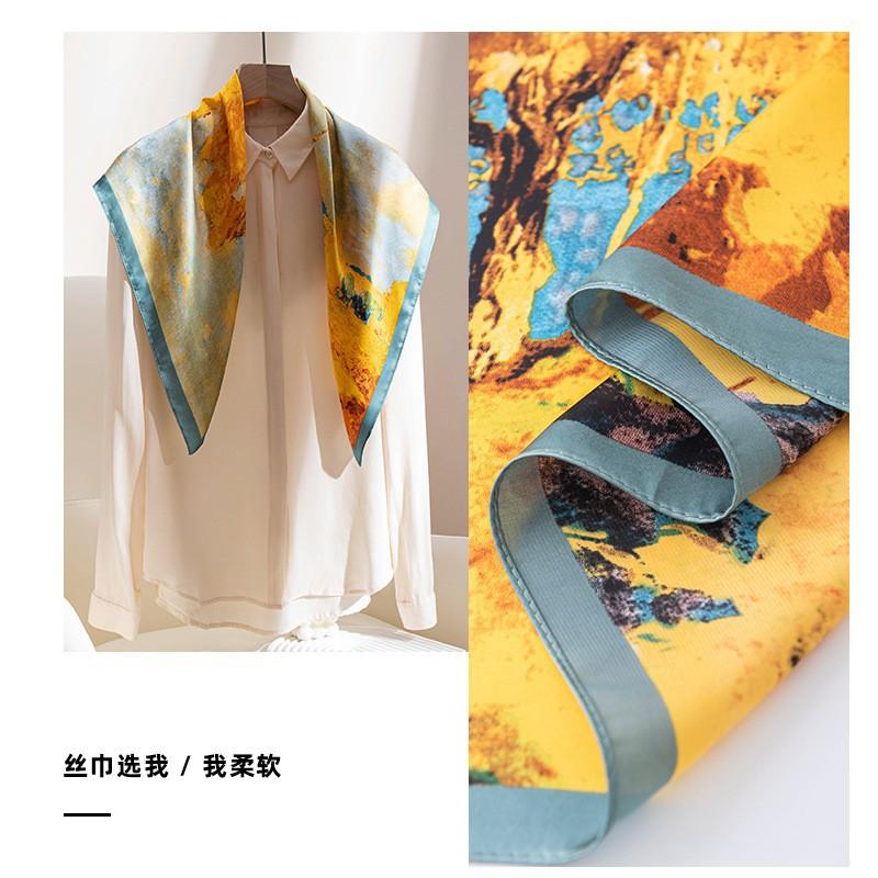 Vintage oil painting 70 square scarf satin new trend silk scarf bohemian four seasons women's scarf air conditioner shawl