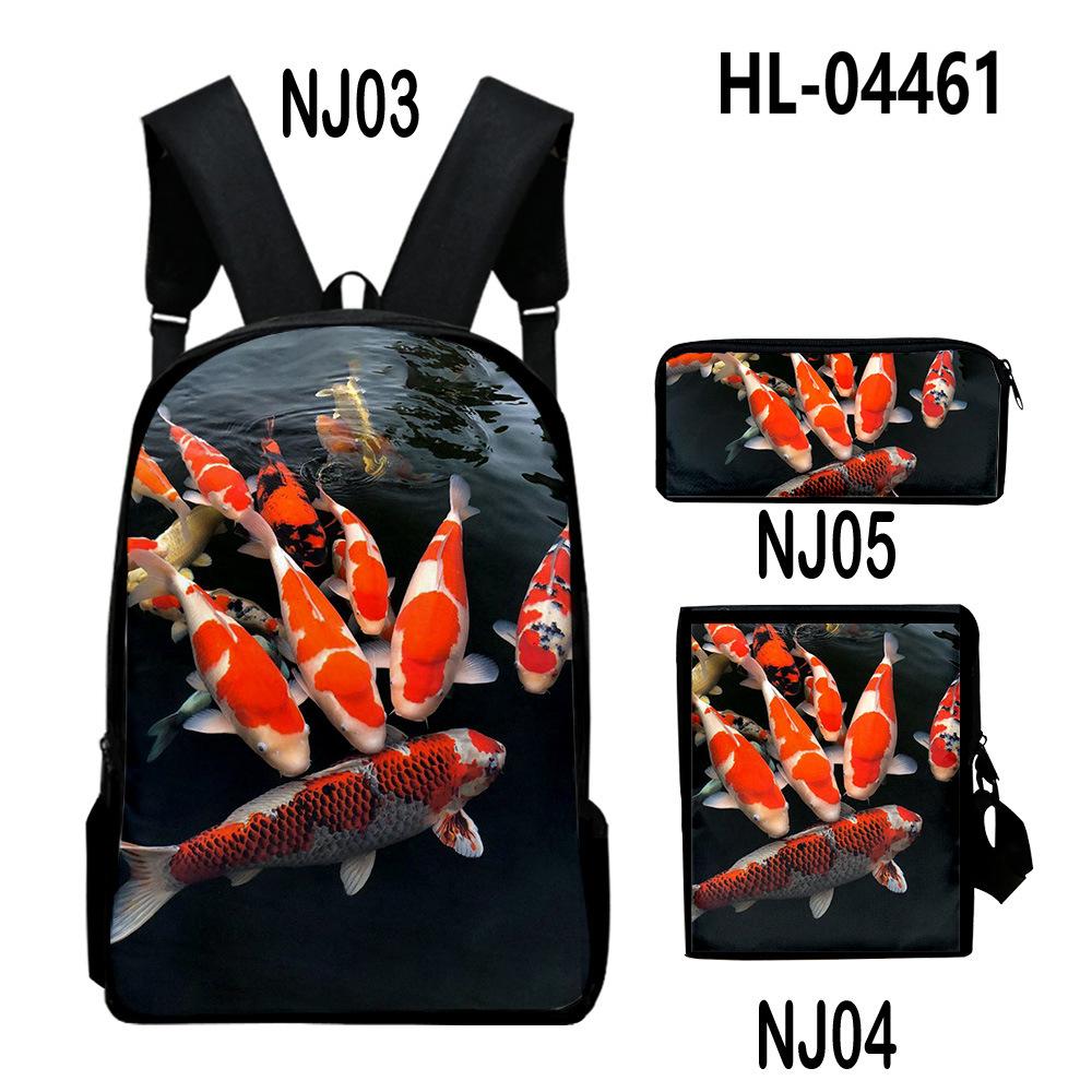 Classic Novelty Cool Koi Carp 3D Print 3pcs/Set Pupil School Bags Laptop Daypack Backpack Inclined Shoulder Bag Pencil Case