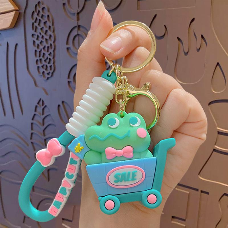 Creative Cartoon Animal Shopping Cart Keychain Pendant Couple Schoolbag Car Pendant Keychain Small Gift