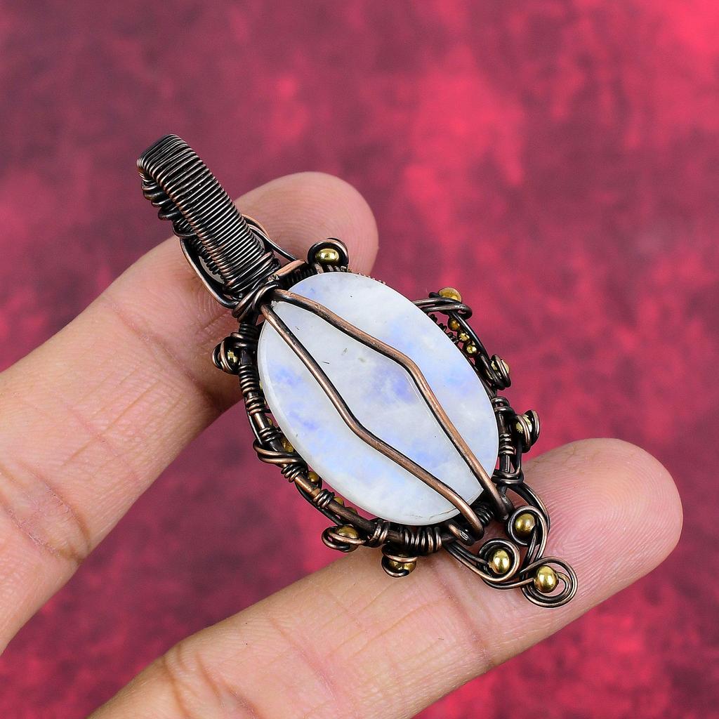 Tree of Life Rainbow Moonstone Pendant Copper Wire Wrapped Pendant Gemstone Pendant Wire Jewelry Handmade Pendant Copper Jewelry for Gifts