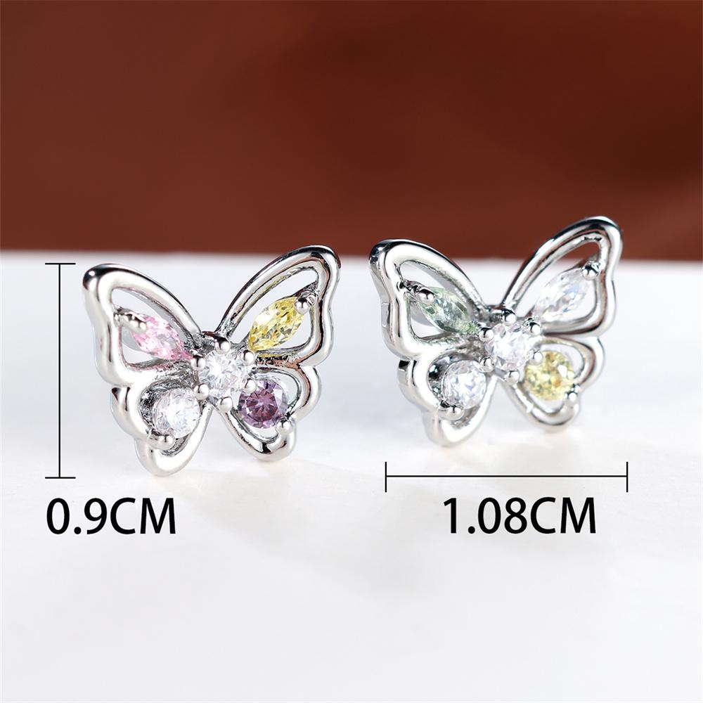 Cute Small Butterfly Multicolor Tiny Zircon Stud Earrings For Women Vintage Silver Color Wedding Earring Valentine Jewelry Gifts