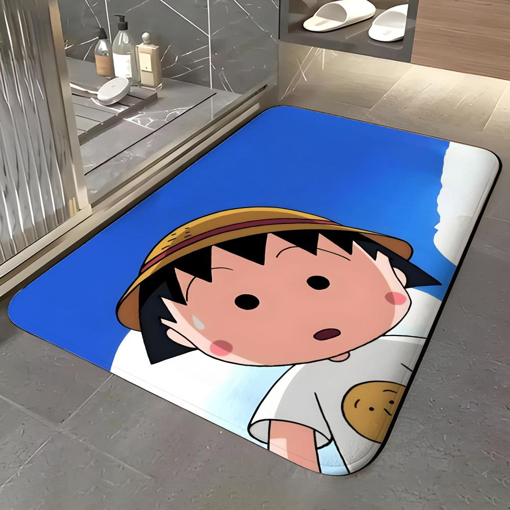 anime C-Chibi Maruko-chan Floor Mat Soft Flannel Entrance Door Mat Non Slip Absorbent Bathroom Bedroom Floor Rug