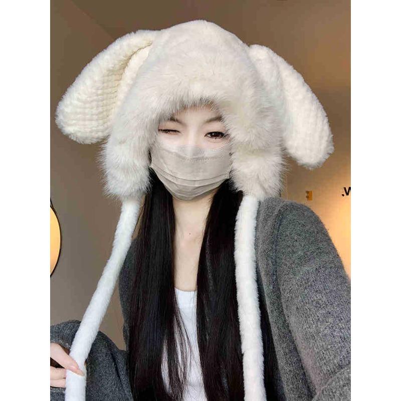 

Зимняя шапка женская пушистая милая с кроличьими ушками шапка Лей Фэн теплая шапка с защитой ушей шапка от холода для головы утолщенная шапка-пуловер One Size