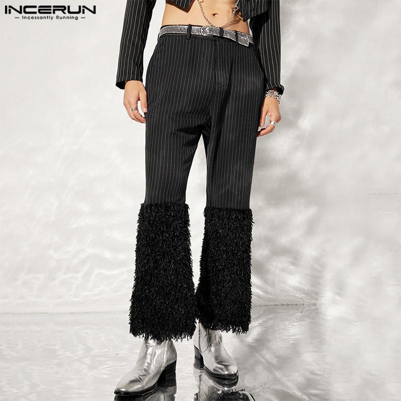 

INCERUN Весна Осень Мужчины Бархат Прямая посадка Полосатые длинные брюки Высокая талия Макси Брюки Плюс Размер