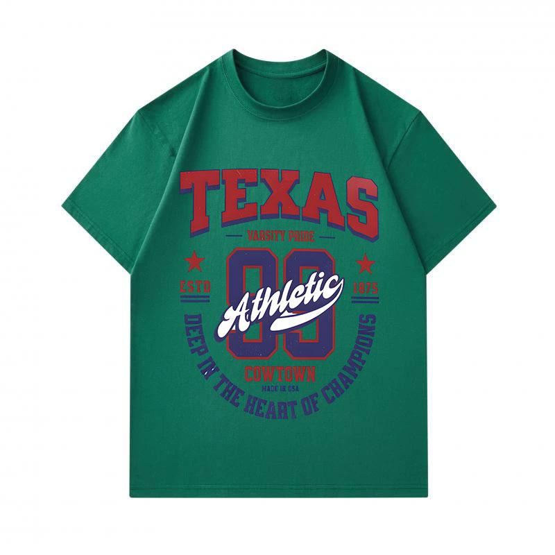 Men's 100% Cotton Short Sleeve Crew Neck T-Shirt, Texas 99 Athletic Champions Cowtown Print Casual Vintage Sport Style Tees for Daily Wear