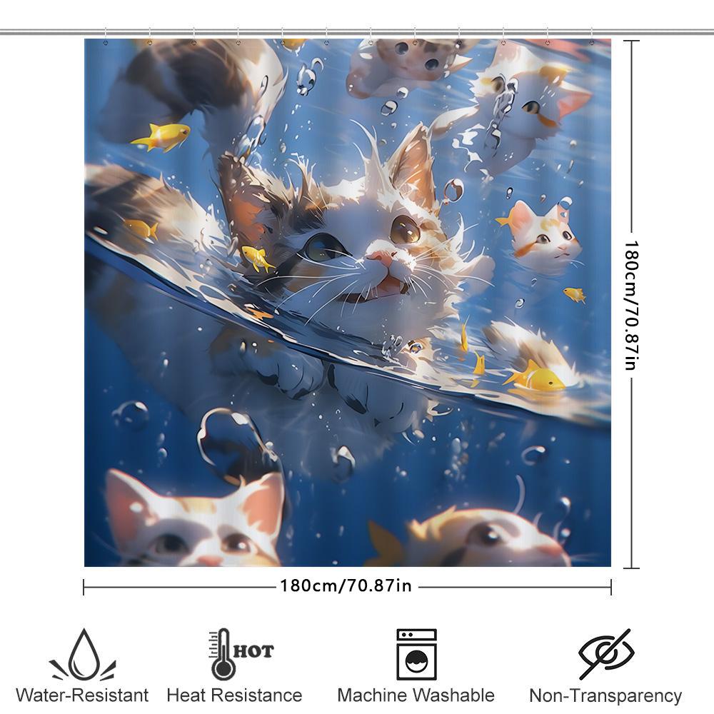 

Cute Cat And Fish Shower Curtain For Bathroom - Waterproof And Durable Design Perfect For Home Decor Easy To Clean And Maintain W60H190(CM)-1 Pcs