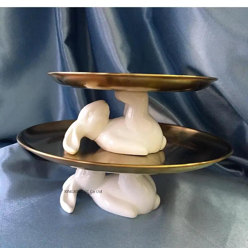 Keramikteller Hase 8 Zoll 10 Goldfarbener Edelstahl Dessertkuchen Tablett Schmuck Kosmetik Aufbewahrung