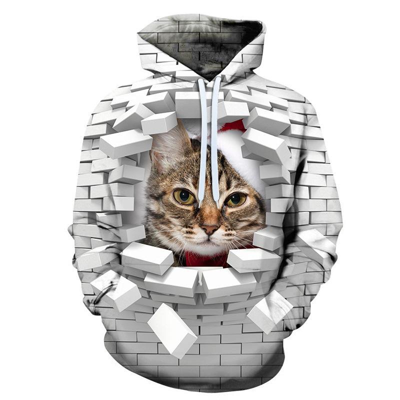 Осень Зима Персонализированная Милая Забавная Кошка 3D Цифровая Печать Худи Мужчины Женщины Свободный Повседневный Теплый Модный Универсальный Худи S