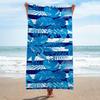 Oversized Blue Tropical Leaf Beach Towel Striped Monstera Palm Leaf Quick Dry Microfiber Pool Towel for Adults