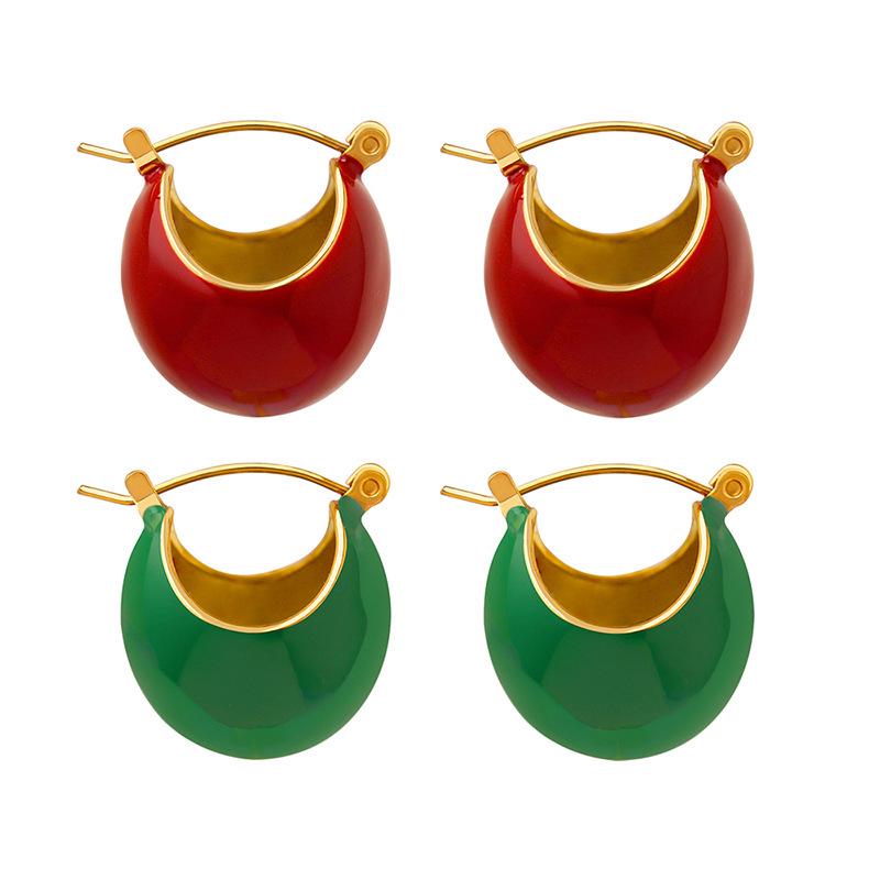 French Retro Temperament Luxury Christmas Red & Green Stud Earrings, Women's Titanium Steel Jewelry.