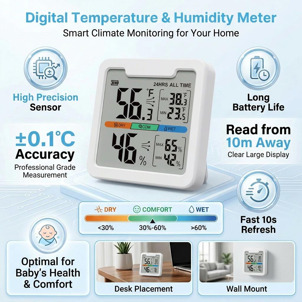 Large Display Hygrometer Innen Digitale Luftfeuchtigkeitsmesser Indoor Thermometer Humidity Monitor  Factory Price B2B