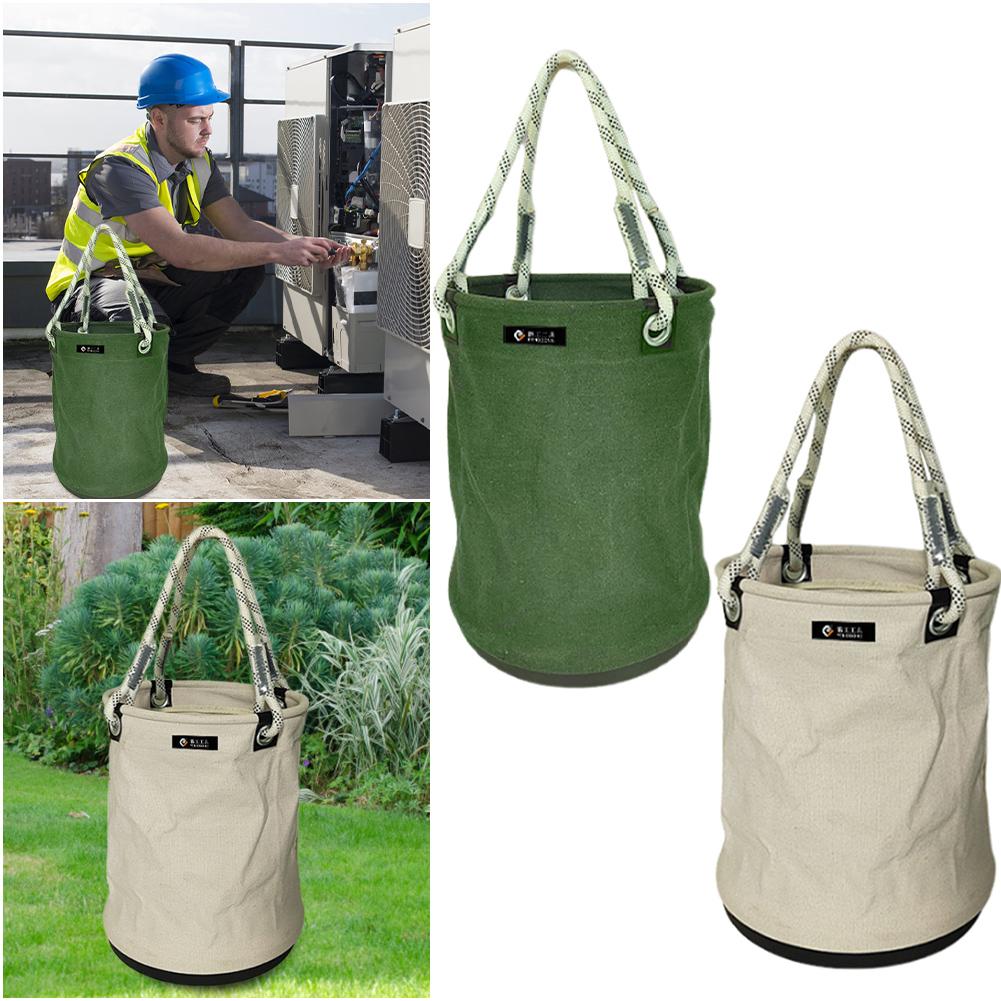 Canvas Tool Bucket Bag with Plastic Bottom Aerial Work Tool Bag Electrician All-Purpose Tool Bucket for Garden Tool