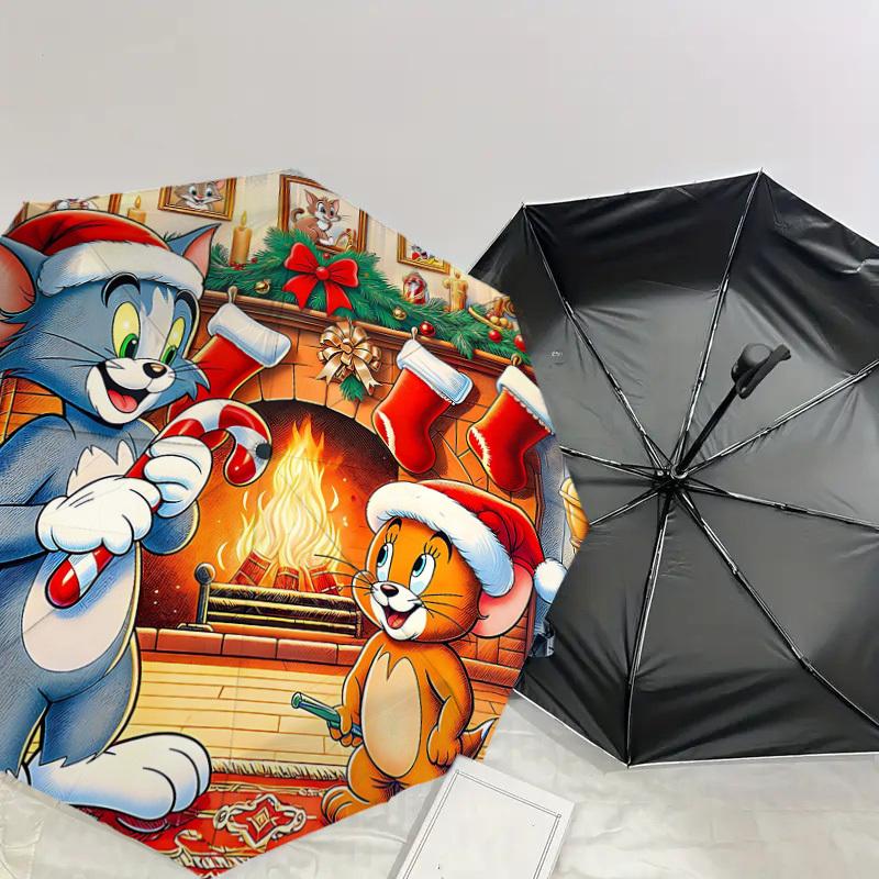 1pc Tom Jerry Automatic Open/Close Umbrella Compact Folding Umbrella with 8-Rib Shaft lightweight esign, for Women/Men1188A