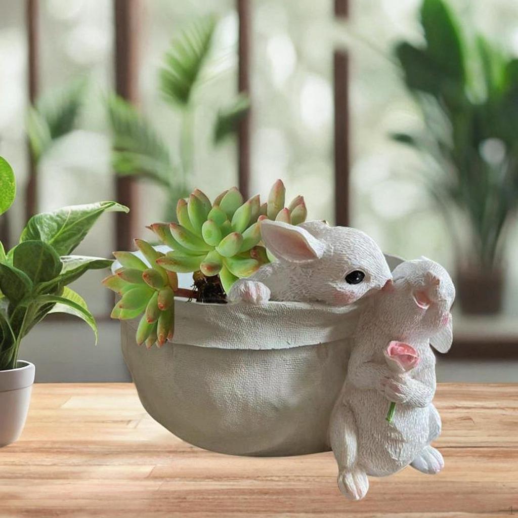 Blumenpot Planter with Rabbit Figures Harz Multifunctional Accessoire Beautiful Handmade Input Balm