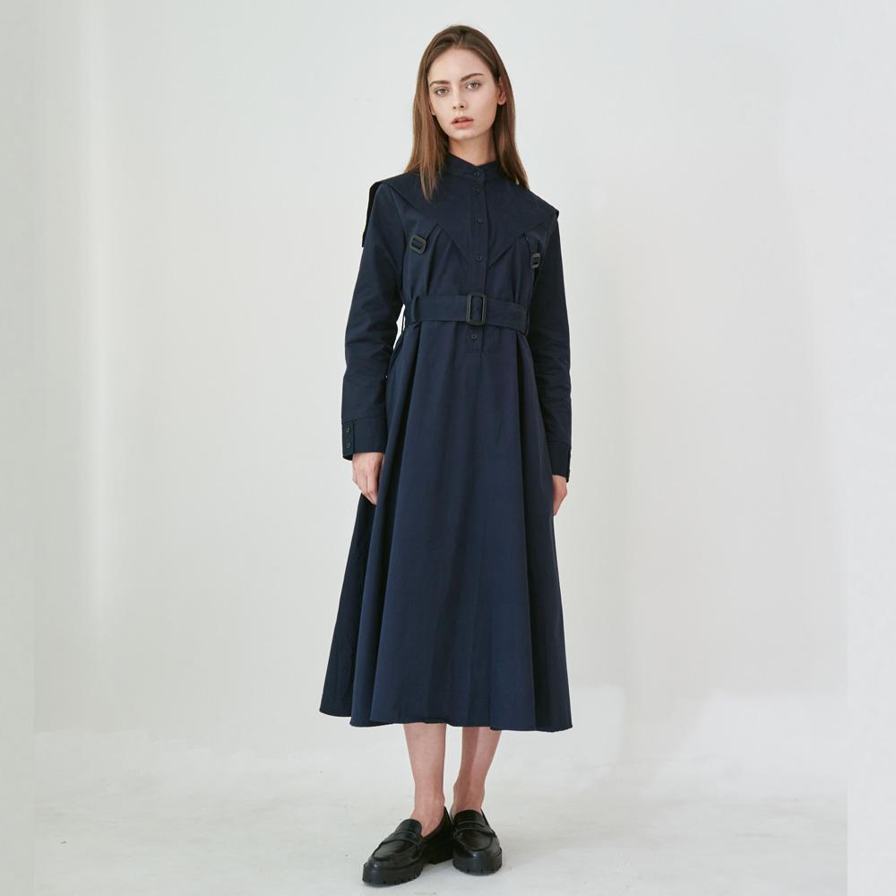 Bunderghost Cavalier Flare Shirt Long Dress (Navy)