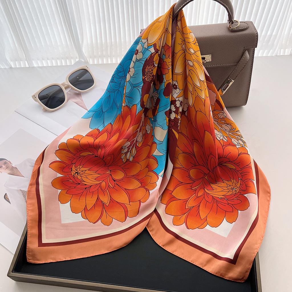 Peony Flower Silk Scarf Female Versatile High-End Small Square Scarf Scarf Temperament Plant Flower Scarf