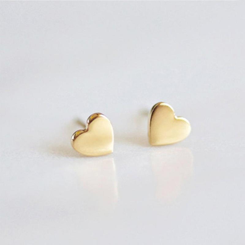 St. Delan Korean Heart Stud Earrings - Simple Stainless Steel Gold Plated Women's Accessories.