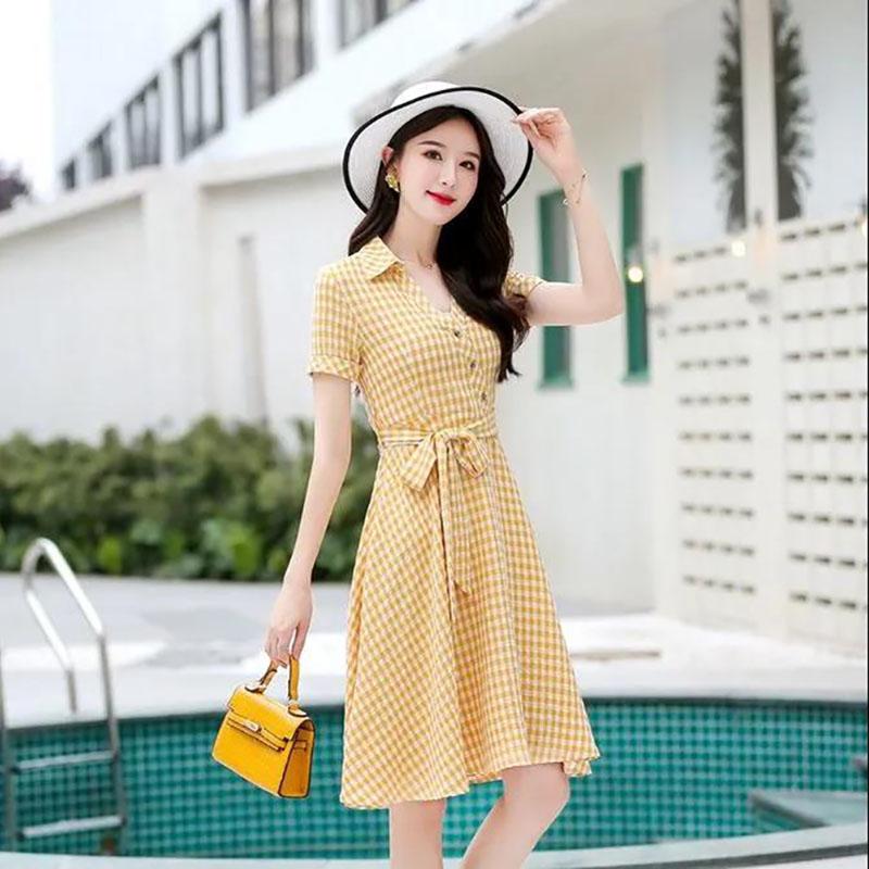 Buy Summer Plaid Dress Women's Mid-length Fashion Korean Style Simple  Popular Slimming Dress at affordable prices  free shipping, real reviews  with photos  Joom