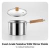 Saucepan with Glass Lid Heat-Resistant Milk Pan Wooden Handle Easy To Clean
