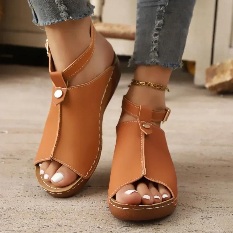 Fashion Ladies Shoes 2025 Peep Toe Casual Women's Sandals Fashion Plus Size Summer Buckle Strap Light Comfortable Platform Wedge Sandals