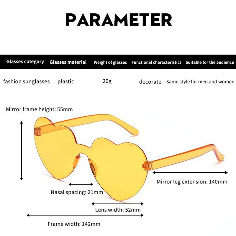 2024 Damen Farben PC Herzform Getönte Party Sonnenbrille Mädchen Vintage UV400 Farben Randlose Polarisierte Sonnenbrille