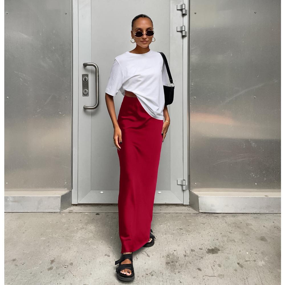 Elegant Satin Trumpet Skirts Fashion Slim High Waist Skirts Women Female Solid Office Long Skirt