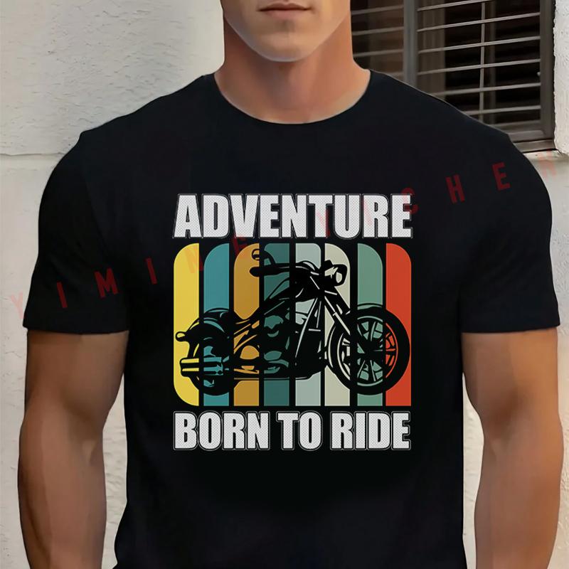 2026 Men T Shirt Adventure Born To Ride Vintage Motorcycle Racing T-shirt Cotton Summer Casual O-neck Short Sleeve Tees