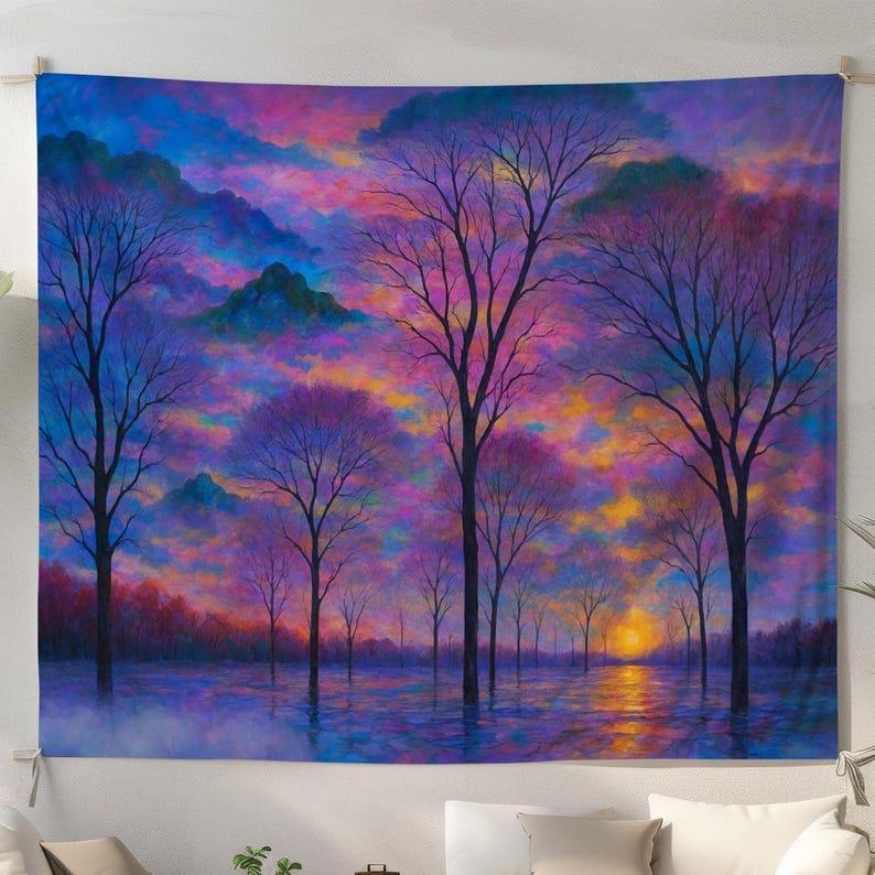Sunset tree shadows and reflections tapestry 75x100 чёрный