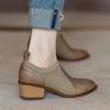 Thick heel single shoes 22 years commuting pointed toe leather medium heel retro deep mouth breathable