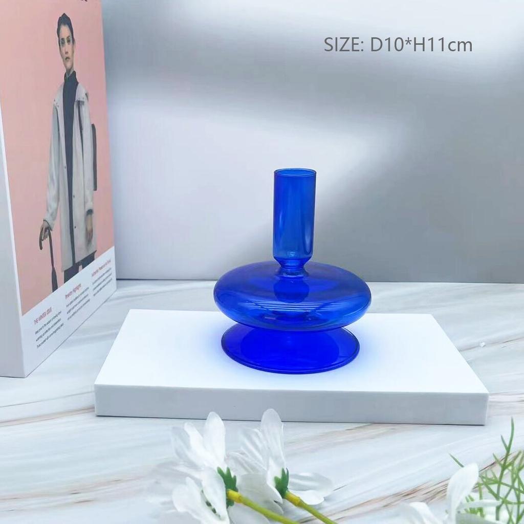 European Style Light Luxury Frosted Glass Table Lamp Style Candlestick Home Decoration Hand Blown Glass Candle Holder