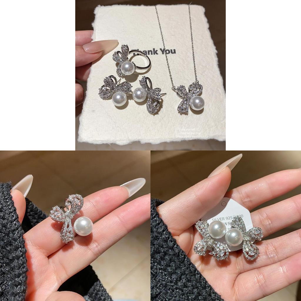 Minimalistische Zirkonia Schmetterling Schleife Ohrstecker Ringe Mit Künstlicher Perle Für Frauen Sommer Mode